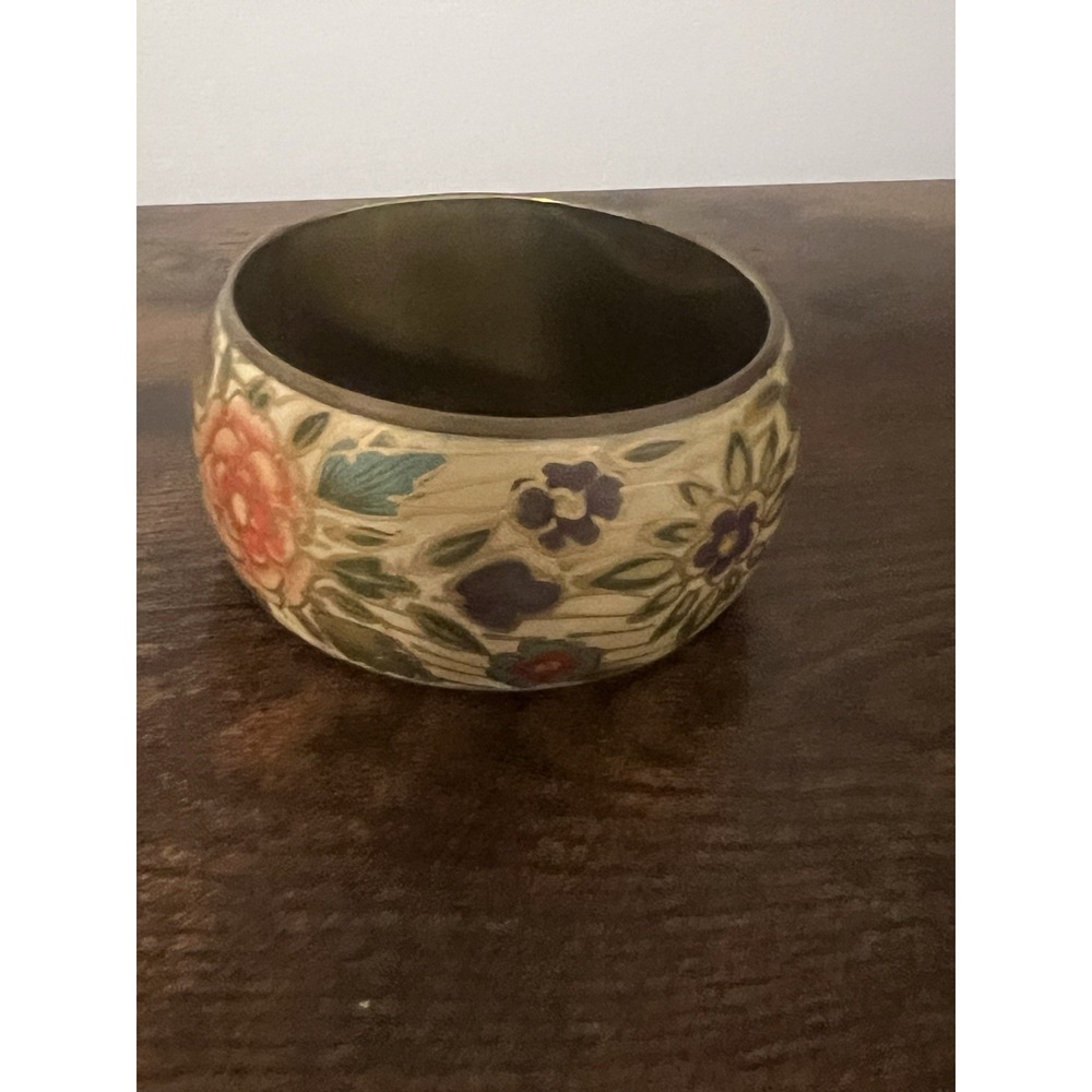 Vintage Enamel on Brass Floral Bangle Bracelet Cloisonné Style